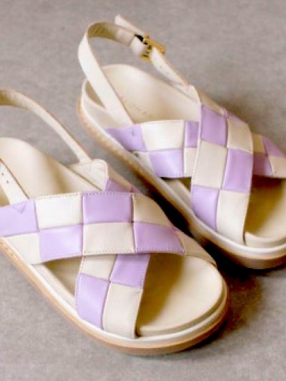 Alohas Sandals Marshmallow Scacchi Woven in Purple Cream Leather